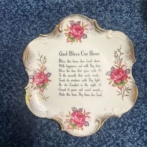 Lefton Floral Plaque with Pink and Gold Details